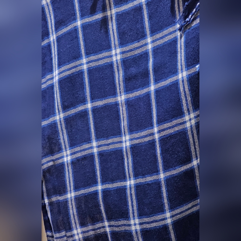 Pashmina Lightweight Cotton Wrap Shawl Royal Blue Plaid With Fringe EUC - Picture 4 of 8